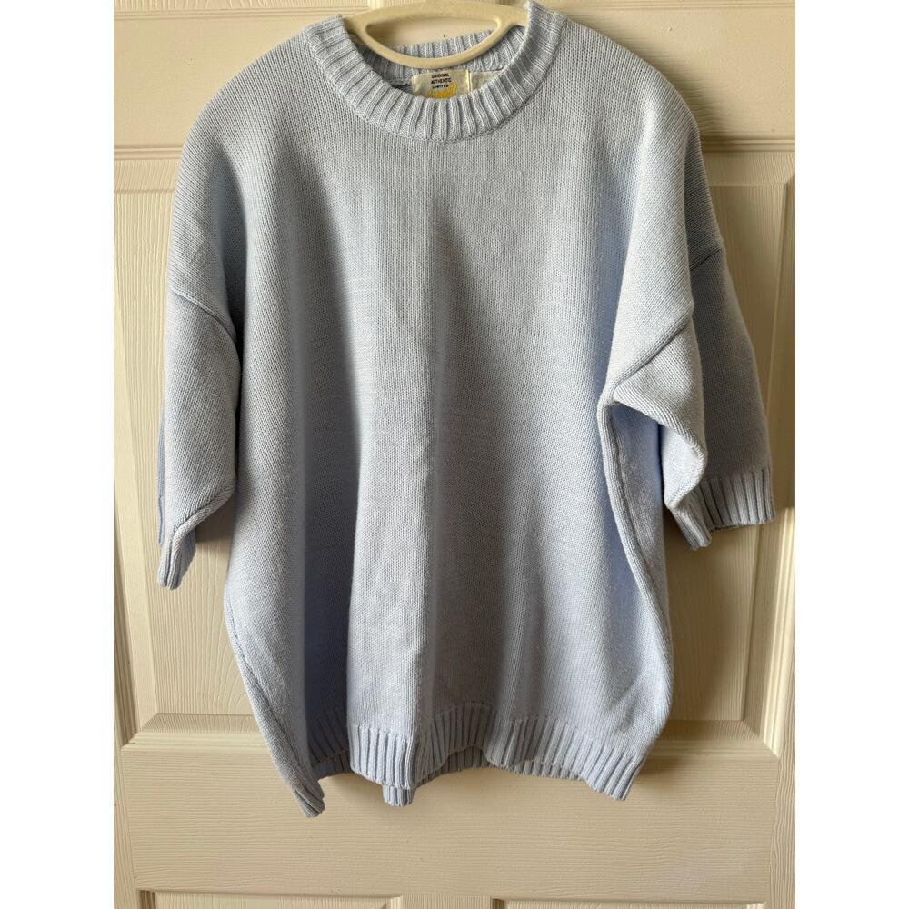 Vintage Express‎ 1987 Light Blue Cotton Sweater Short Dolman Sleeve Oversized L